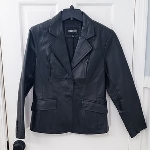 Metrostyle black leather blazer jacket women size 6P vintage retro